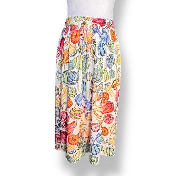 ModCloth Watercolor Gourd Print Pleated Midi Skirt Pockets Fall Autumn Small - Picture 8 of 11